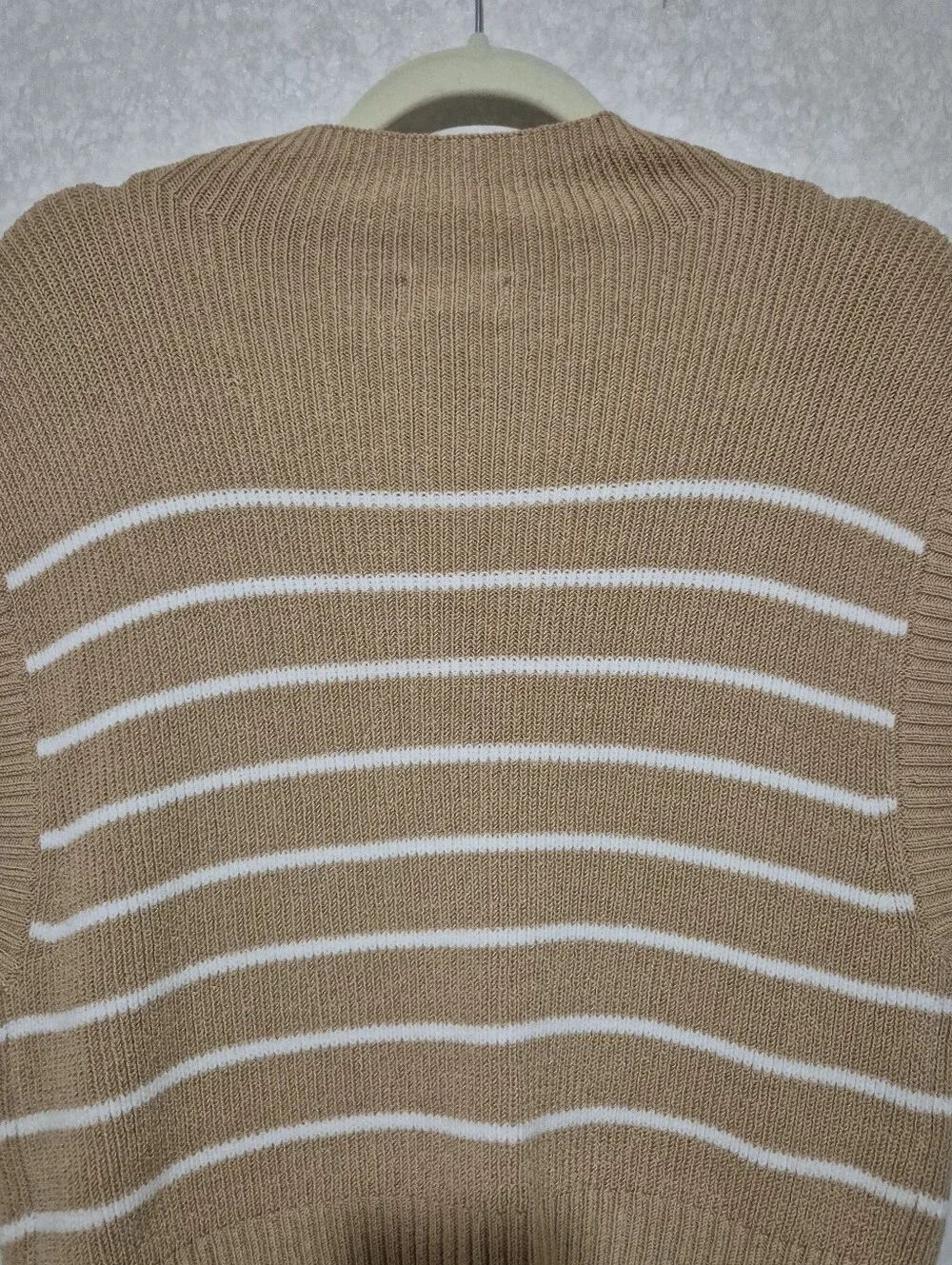 Anthropologie Beige & White Striped Sleeveless Knit Vest-Amara-mock-neck-S